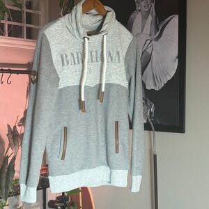 Barcelona Designs Women's Gray Striped Pullover Cowl Neck Sweatshirt Medium